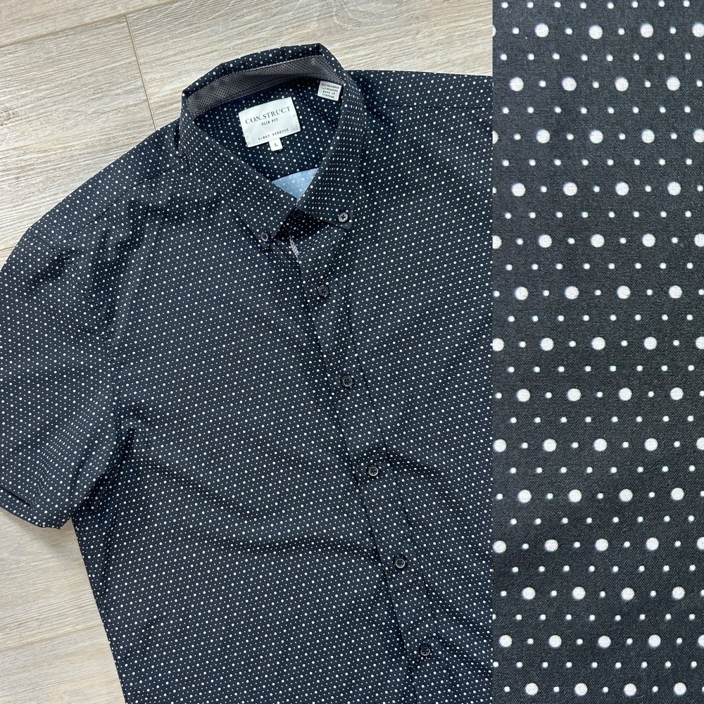 Construct Shirt Mens Large Black Slim Fit 4-Way Stretch Button Down Geometric